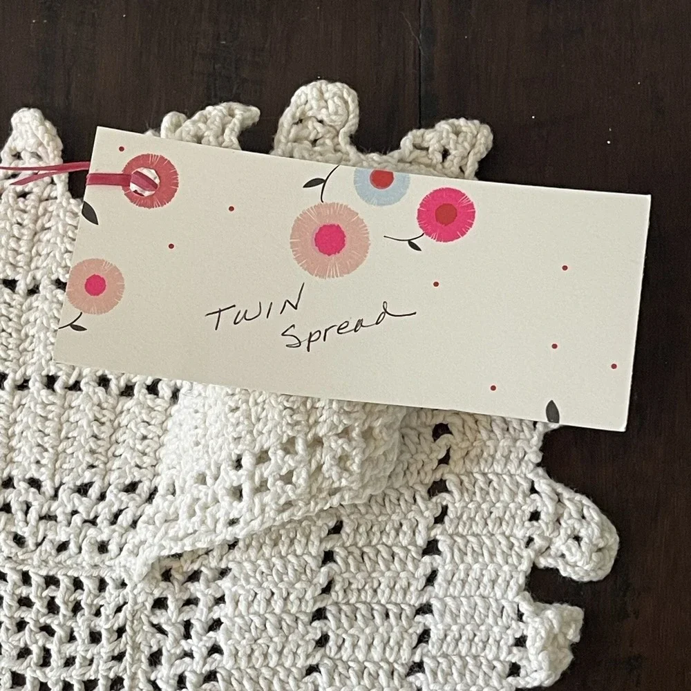 Handmade Crochet Ivory Coverlet Twin Bedspread 76
